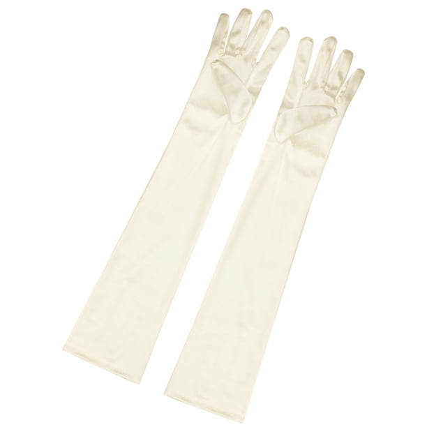 INSPIRAR CHIC Guantes Largos para Mujeres Guantes de Ópera Elegantes de los Años 1920 para Fiesta de Noche Mitones de Dedos Completos Color Beige Brillante Talla Única