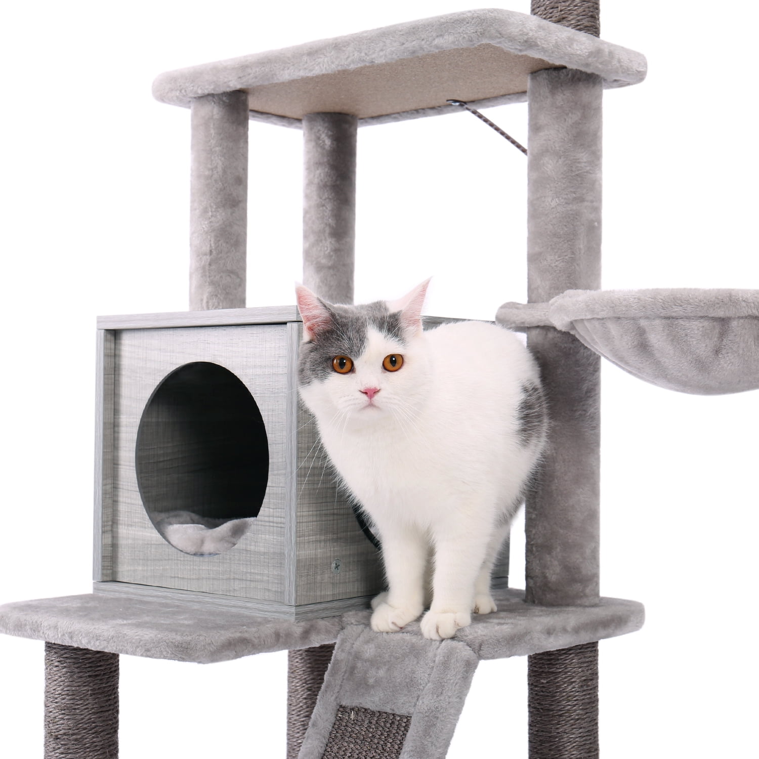 Kadyn 57" Cat Tree Condo, 4 Levels Platform Cat Tower for Large Cats with Fully Scratching Posts, Hammock, Padded Perch Cat Tower for Indoor, Gray Kadyn 57" Cat Tree Condo, 4 Levels Platform Cat Tower for Large Cats with Fully Scratching Posts, Hammock, Padded Perch Cat Tower for Indoor, Gray