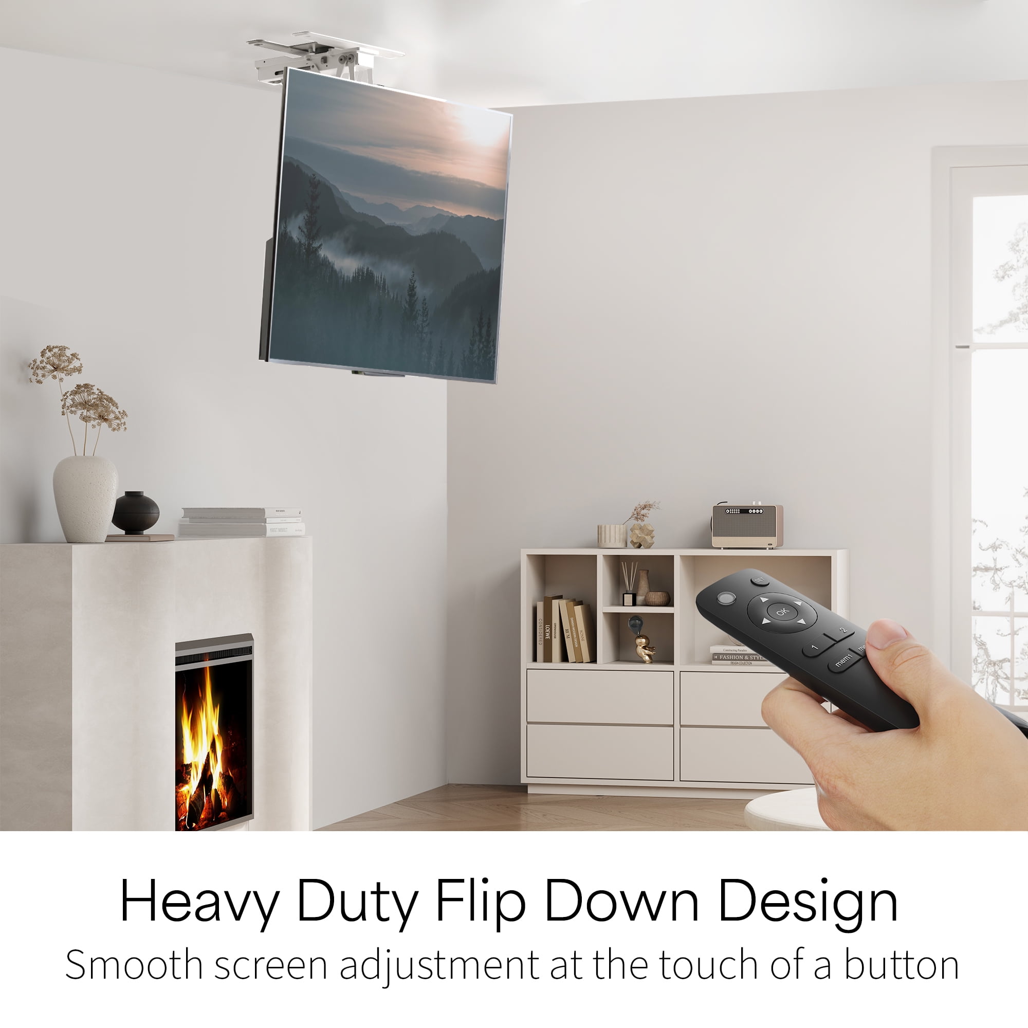 VIVO White Electric Swivel Flip Down Ceiling TV Mount for 32" to 70" Screen