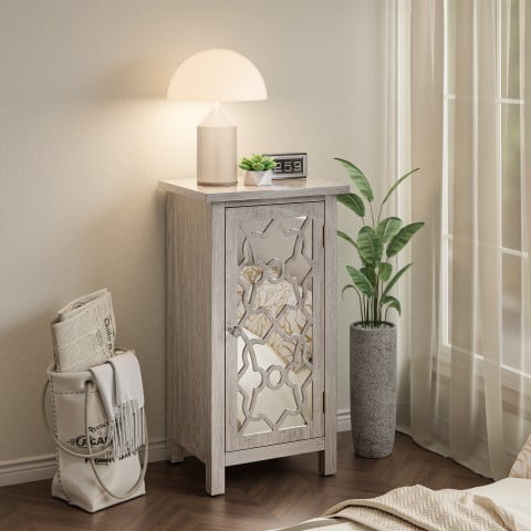 COZAYH Modern Farmhouse Nightstand with Mirror Front and 2 Shelves