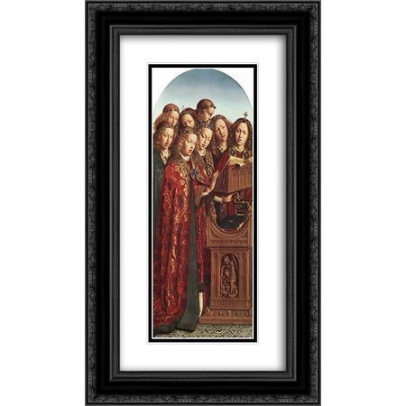 Van Eyck Ghent Altarpiece - Jan van Eyck 2x Matted 14x24 Black Ornate Framed Art Print 'The Ghent Altarpiece: Singing Angels'