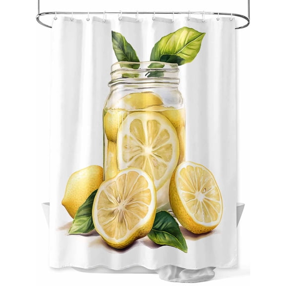 Fsddascl Watercolor Lemon Shower Curtain Set - 72" x 78" Washable Bathtub Curtain with 12 Hooks, Fruit Drink Vintage Style Watercolor Waterproof Fabric Stall Shower Curtains for Bathroom/Bathtub