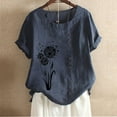 thumbnail image 3 of Sentuca Womens Oversized Tops Short Sleeve Round Neck Print Casual Shirts Navy 3XL, 3 of 3