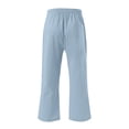 thumbnail image 4 of Capris Pants for Women Cotton Linen Casual Summer 2026 Straight Wide Leg Loose Drawstring Elastic Waist Cropped Trouser Light Blue 2XL, 4 of 5