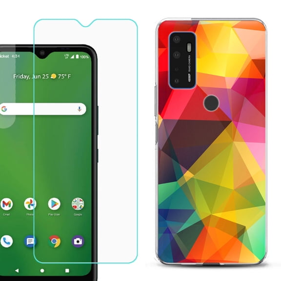 Slim-Fit Gel TPU Phone Case for Cricket Dream 5G, with Tempered Glass Screen Protector, by OneToughShield ® - Polygon