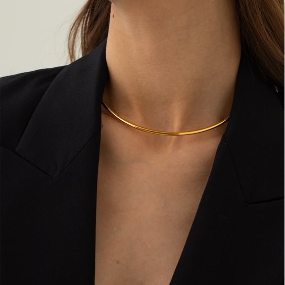 Sunyuer Trendy Minimalist 18K Gold-Plated Stainless Steel 3mm Open-Ended Premium Choker Necklace for Women