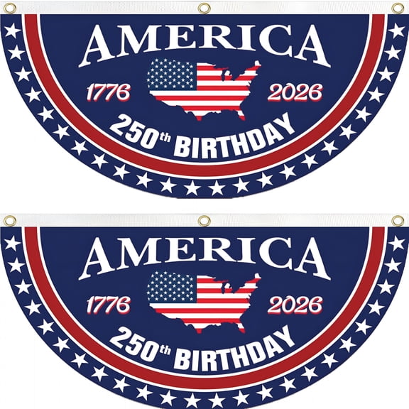 AUQ 250 year anniversary Birthday Bunting Flag, 1776-2026 Commemorative Patriotic Fan Banner, 1.5x3 FT with Brass Grommets 2 Pack