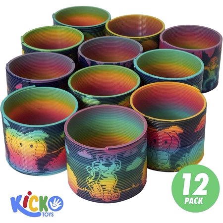 Kicko Plastic Animal Print Spring - Set of 12 - 3” Zoo Animals Design Slinky Springs for Easter Basket Treats, Toy Collection, Class Rewards, Playtime Activity, Piñata Fillers
