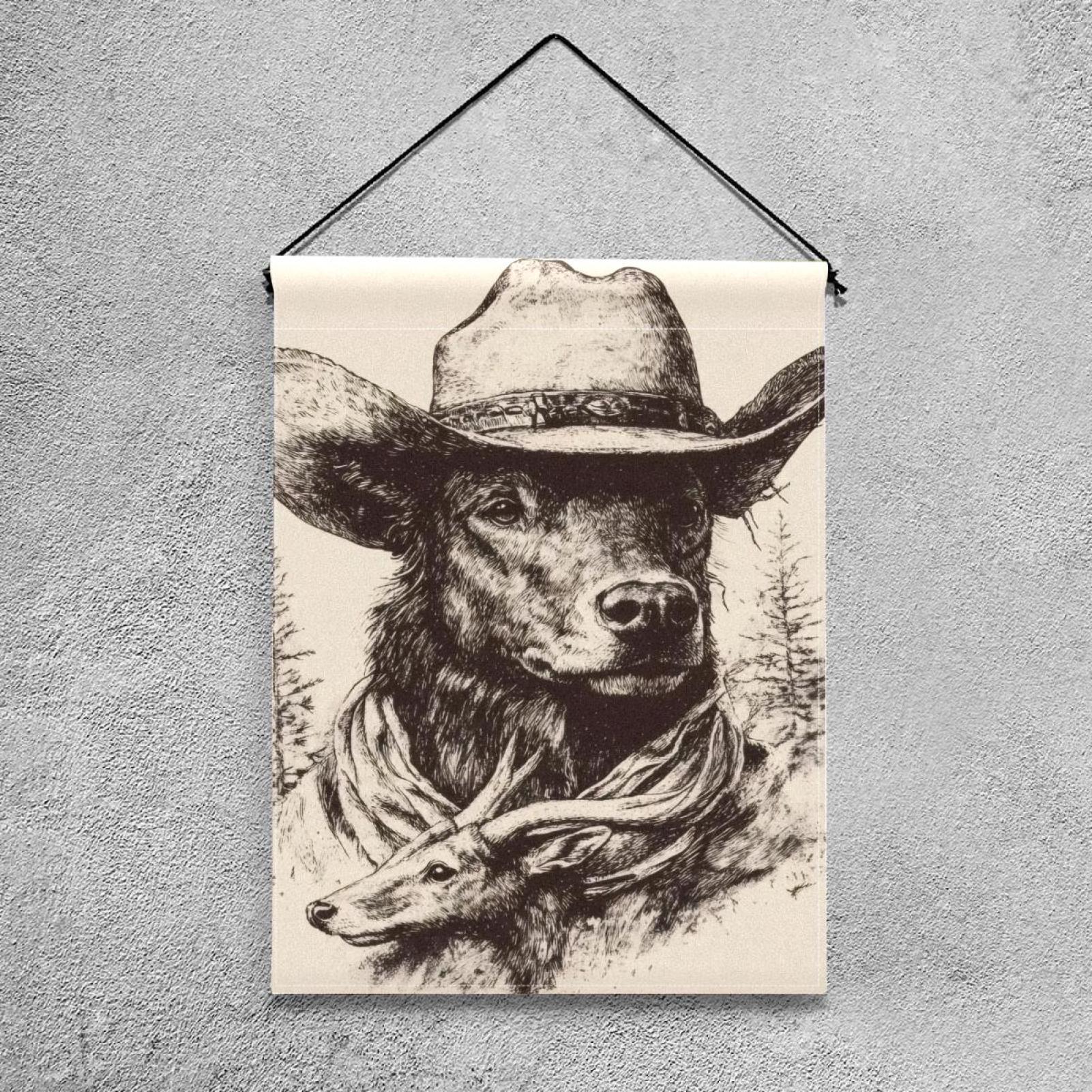 Vintage Western Cowboy Wildlife Pattern Double Sided Garden Flag Decorative Weather Resistant Yard Flag, Large DIY Vertical Flag for Farmhouse Patio Lawn, 28x40 Inch
