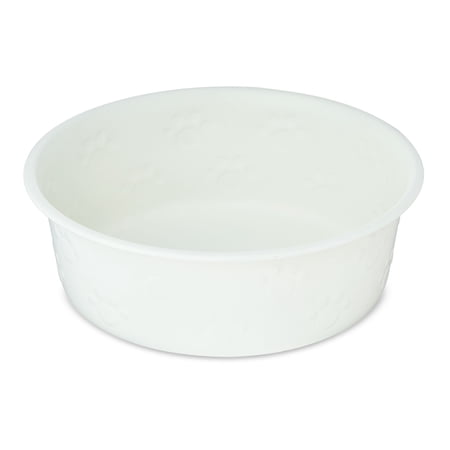 Vibrant Life Large Stainless Steel Embossed Dog Bowl, White Paws