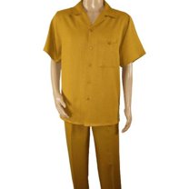 Men 2pc Walking Leisure Suit Short Sleeves By DREAMS 256-27 Solid Mustard