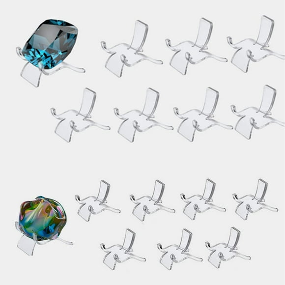 ERDS-16 Pcs Acrylic Display Holder, Acrylic Easel Stand,Clear Coin Display Stand Plastic Display Holder for Small Mineral Agate Fossil Coral Small Collectibles Display