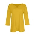 thumbnail image 4 of YDKZYMD 3/4 Sleeve T Shirt Women Trendy V Neck Shirts Fashion Elbow Sleeve Tops Solid Color Casual Fitting Petite Three Quarter Sleeve Loose Fit T Shirts Yellow L, 4 of 5