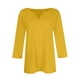 thumbnail image 4 of Top de color liso con manga 3/4 y cuello redondo en V para mujer Amarillo/L, 4 of 5