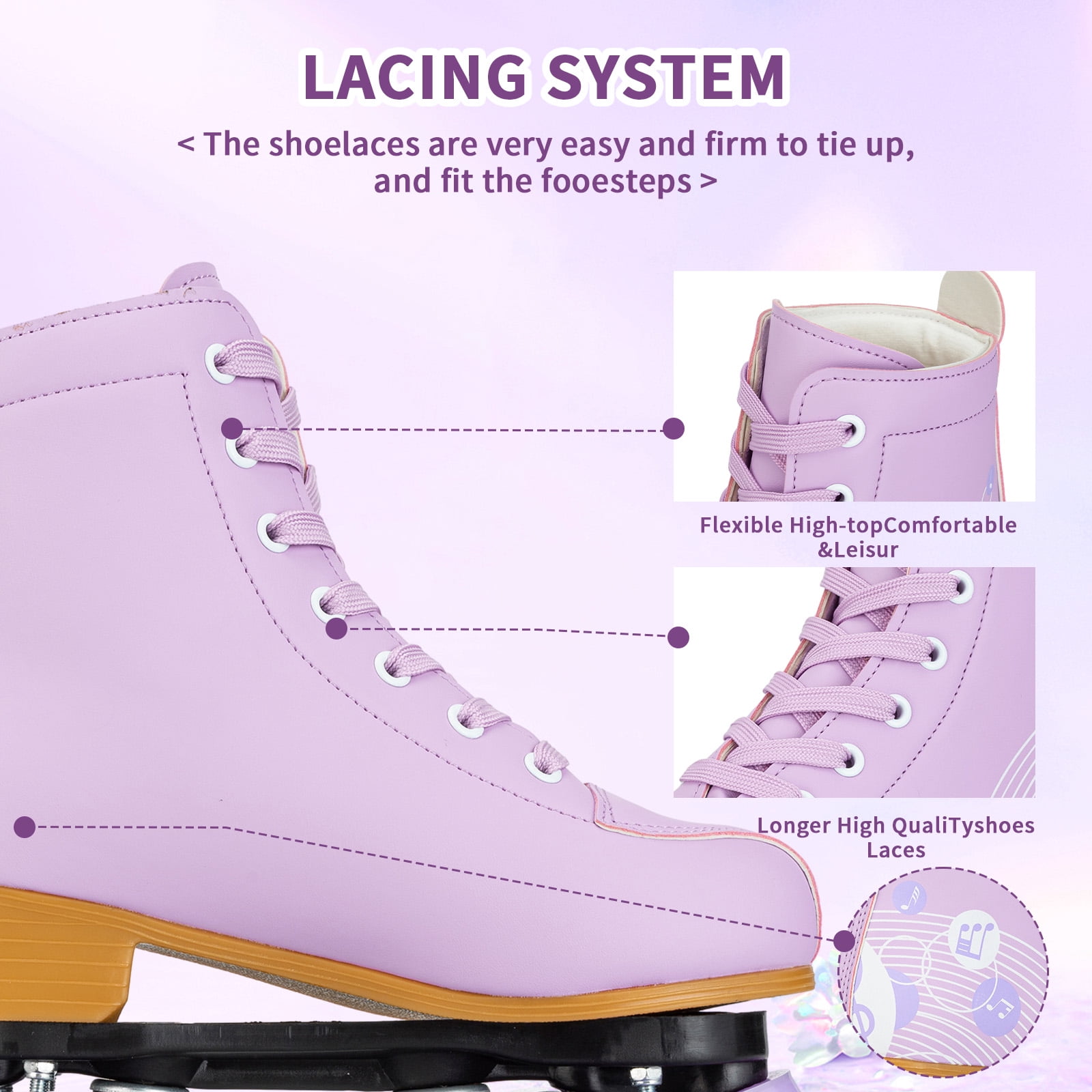 SLLINGLUO Roller Skates for Girls, High-Top Double Row Leather Quad Skates, Purple, Youth 3