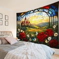 thumbnail image 4 of HVEST Stained Glass Floral Tapestry Wall Hanging Boho Sun and Red Flower Wall Tapestry for Bedroom Nature Landscape Tapestry for Living Room College Dorm Home Decor,60x40 inch, 4 of 5