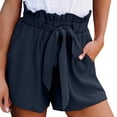 thumbnail image 1 of Aayomet Womens Cotton Linen Shorts Ruffle Elastic Waist Summer Beach Short With Pockets Belt (Navy, S), 1 of 5