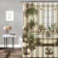 thumbnail image 2 of JEUXUS Bathroom Shower Curtain, Oasis Scene with Fiddle Leaf Plants, Multiple Sizes White, 2 of 6