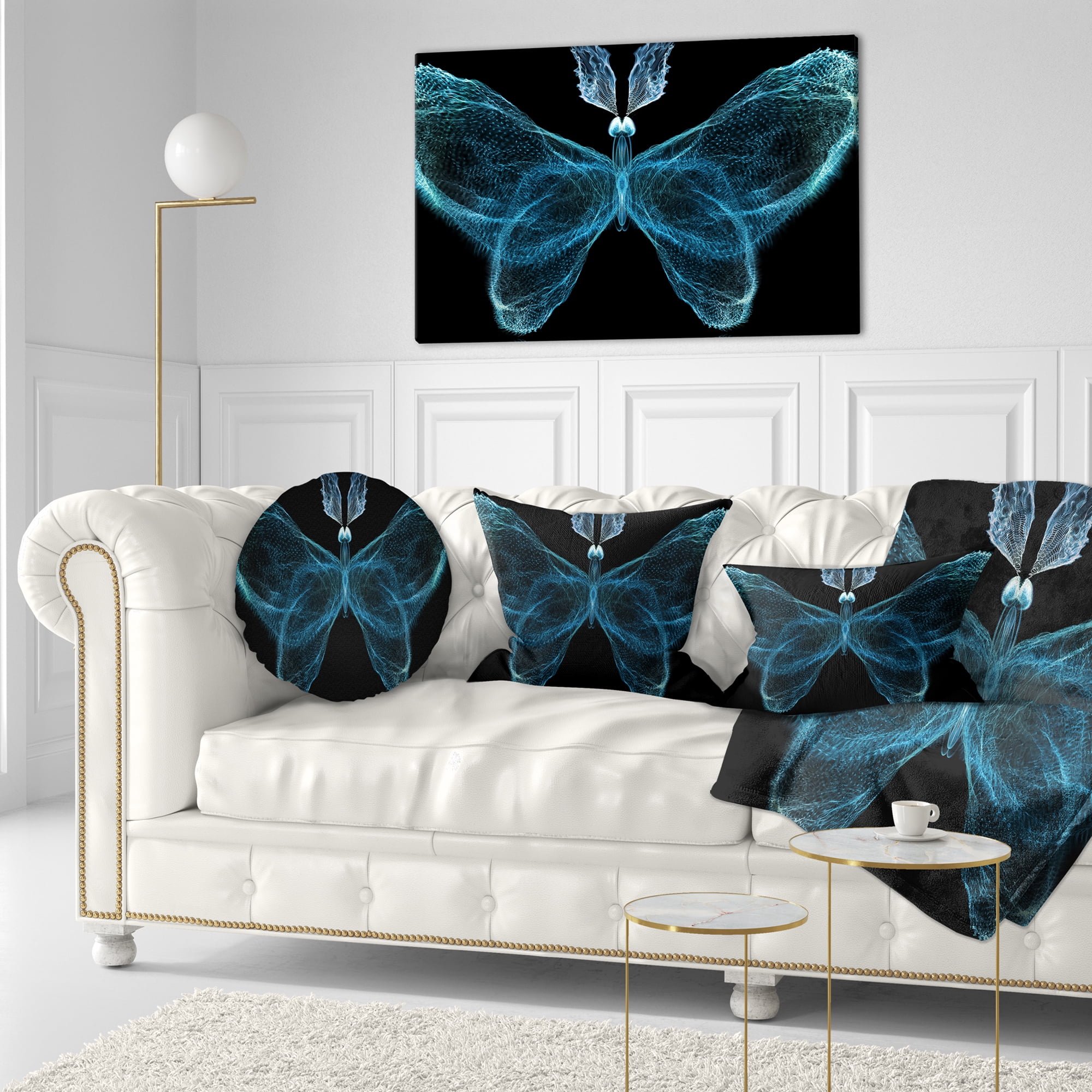Designart Turquoise Fractal Butterfly in Dark - Abstract Throw Pillow - 12x20