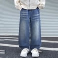 thumbnail image 2 of Atogsazn Kids Boys Wide Leg Jeans Childrens Casual Loose Fit Lightweight Denim Pants with Pocket Trouser Blue 7-8 Years Fashion, 2 of 5