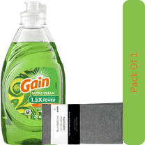 Gain Ultra Dishwashing Liquid Soap, Original Scent, 8 fl oz Small Bottle with Microfiber Solid Color Dishcloth by BundleEase