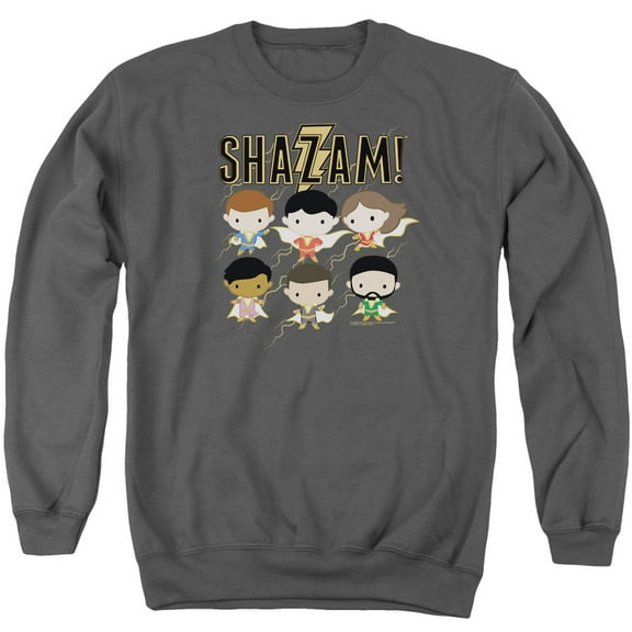 Shazam Movie Chibi Group Adult Crewneck Sweatshirt Charcoal