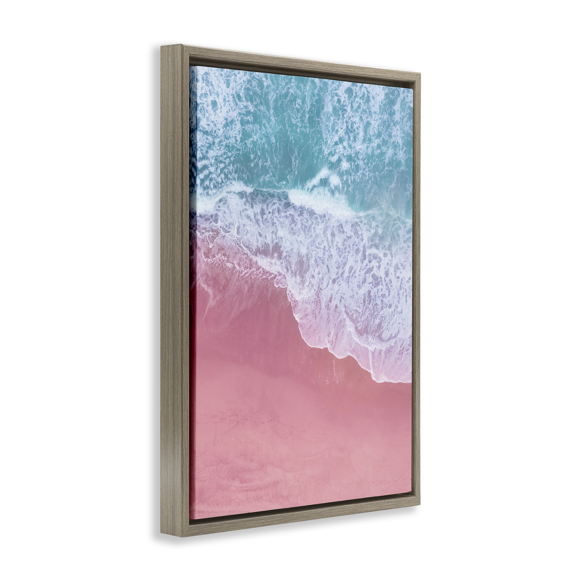 Stupell Industries Pink Surf Tide Landscape & Nature Photography Brown Floater Framed Canvas Art Print Wall Art, 21 x 31