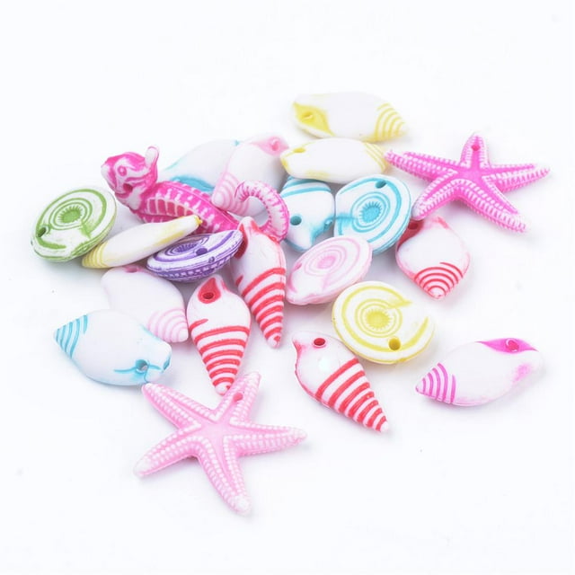 Craft Style Acrylic Pendants Ocean Theme Mixed Shapes Mixed Color 13~28x9.5~23x4~5mm Hole: 1mm about 1203pcs/500g