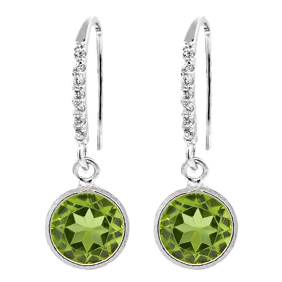 Gem Stone King 4.00 Ct Round Green Peridot 925 Sterling Silver Dangle Earrings 8mm
