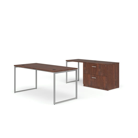 OFM Fulcrum Series Office Furniture Set, 66" Table Desk, 66" Credenza, Lateral Filing Cabinet, in Cherry