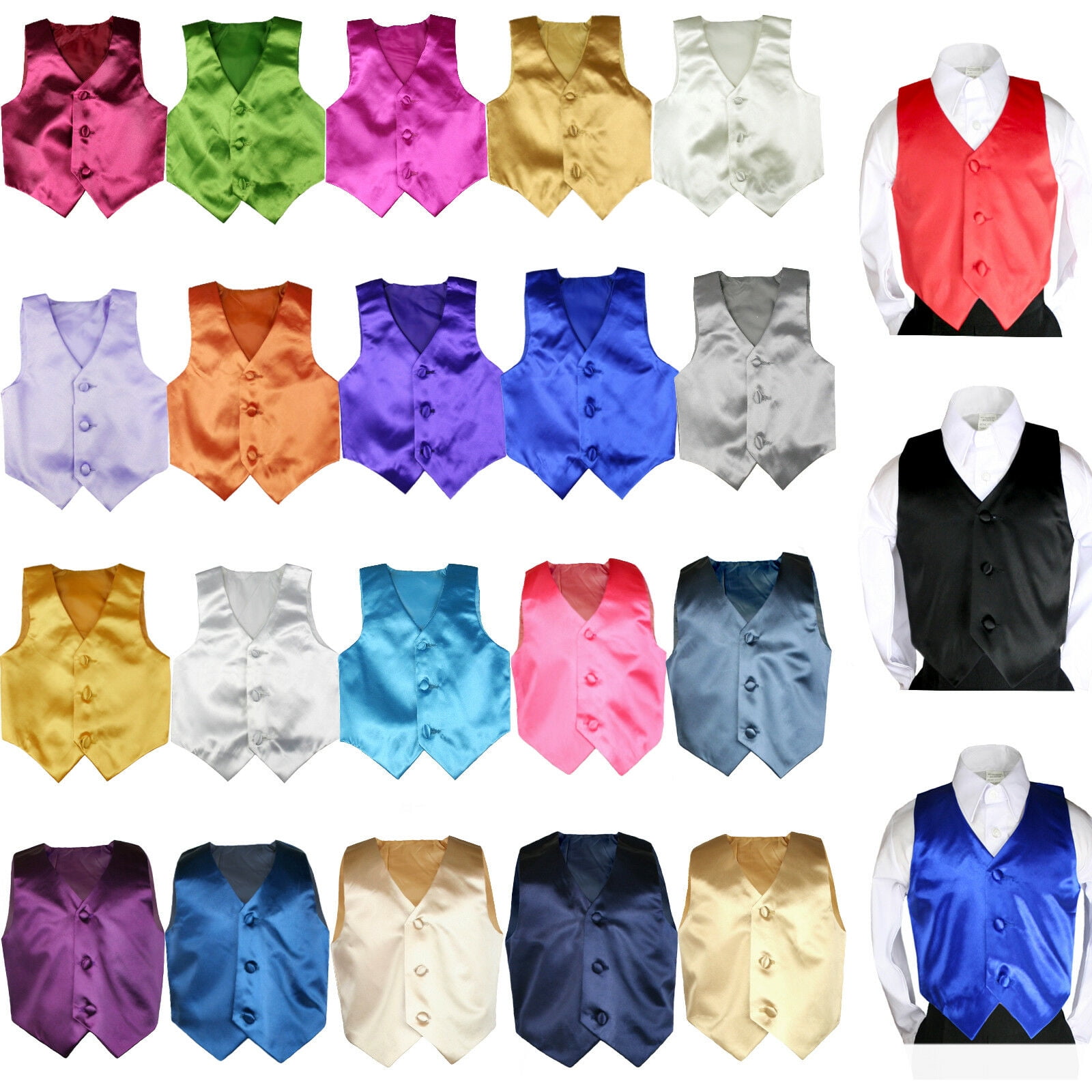 New Boys Satin Vest only Baby Toddler Formal Party Boy Suit Tuxedo 23 Color S-7