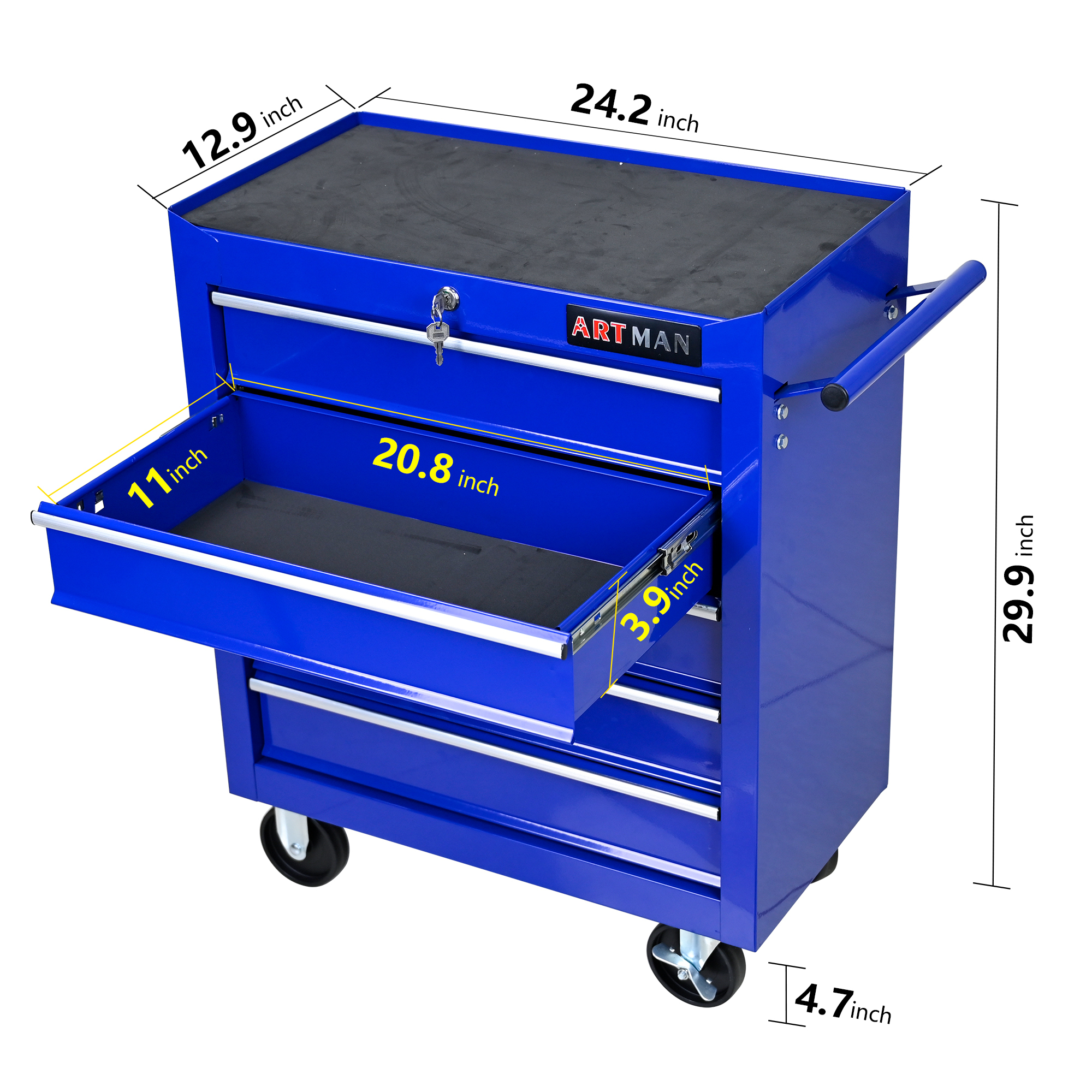 5 Drawer Rolling Tool Chest, Steel Tool Storage Cabinet for Garage Storage with 4 Wheels and Locker