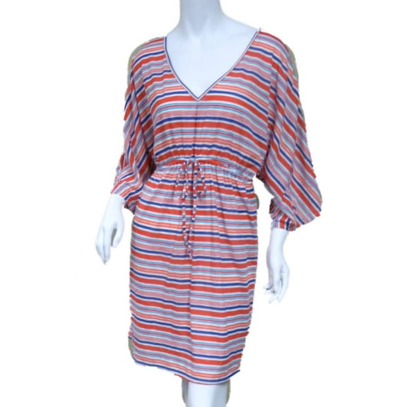 Tropical Escape Womens Red & Blue Striped Swim Suit Cover Up Sun Dress S