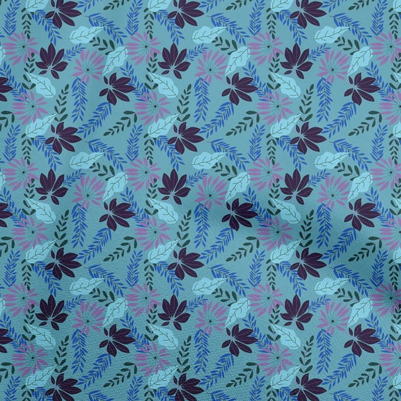 oneOone Cotton Poplin Twill Blue Fabric Tropical Leaf Fabric For Sewing Printed Craft Fabric By The Yard 56 Inch Wide
