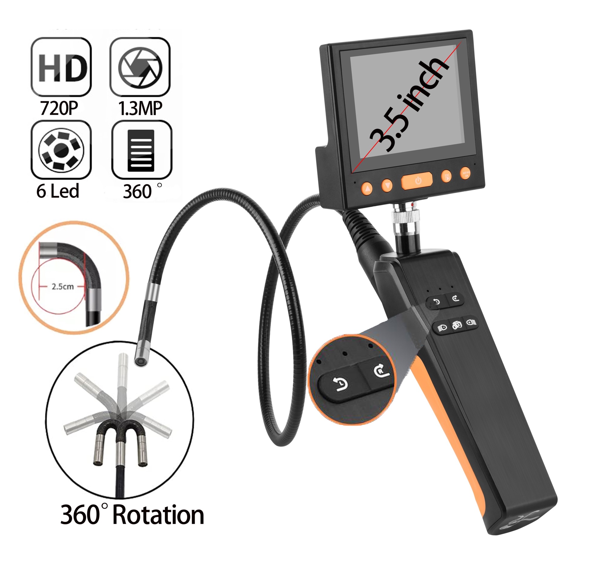 360 Degree Rotary Endoscope 8MM Rotation Sewer Endoscopic Piping Steering Inspection Camera Articulate Video Borescope For Cars for Measurement