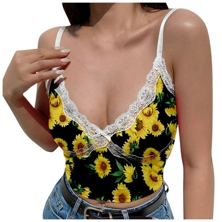 

HHei_K 2021 Women s Fashion Casual Lace Print Suspender Vest Camis Top Blouse corset tops for women