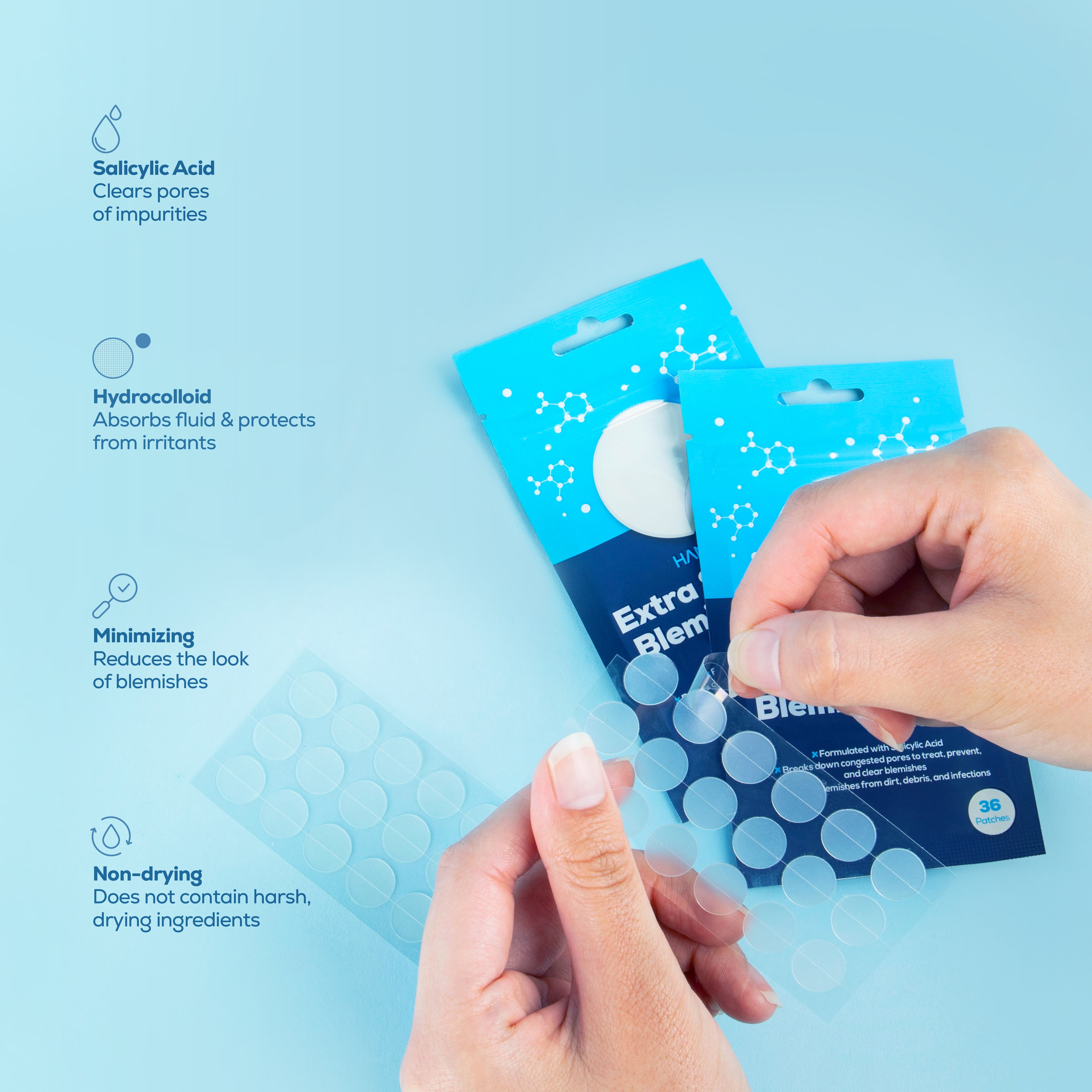 Hanhoo Extra Strength Blemish Patch with Salicylic Acid and Hydrocolloid, Latex-Free, Acne Treatment for All Skin Types, 36 Ct.
