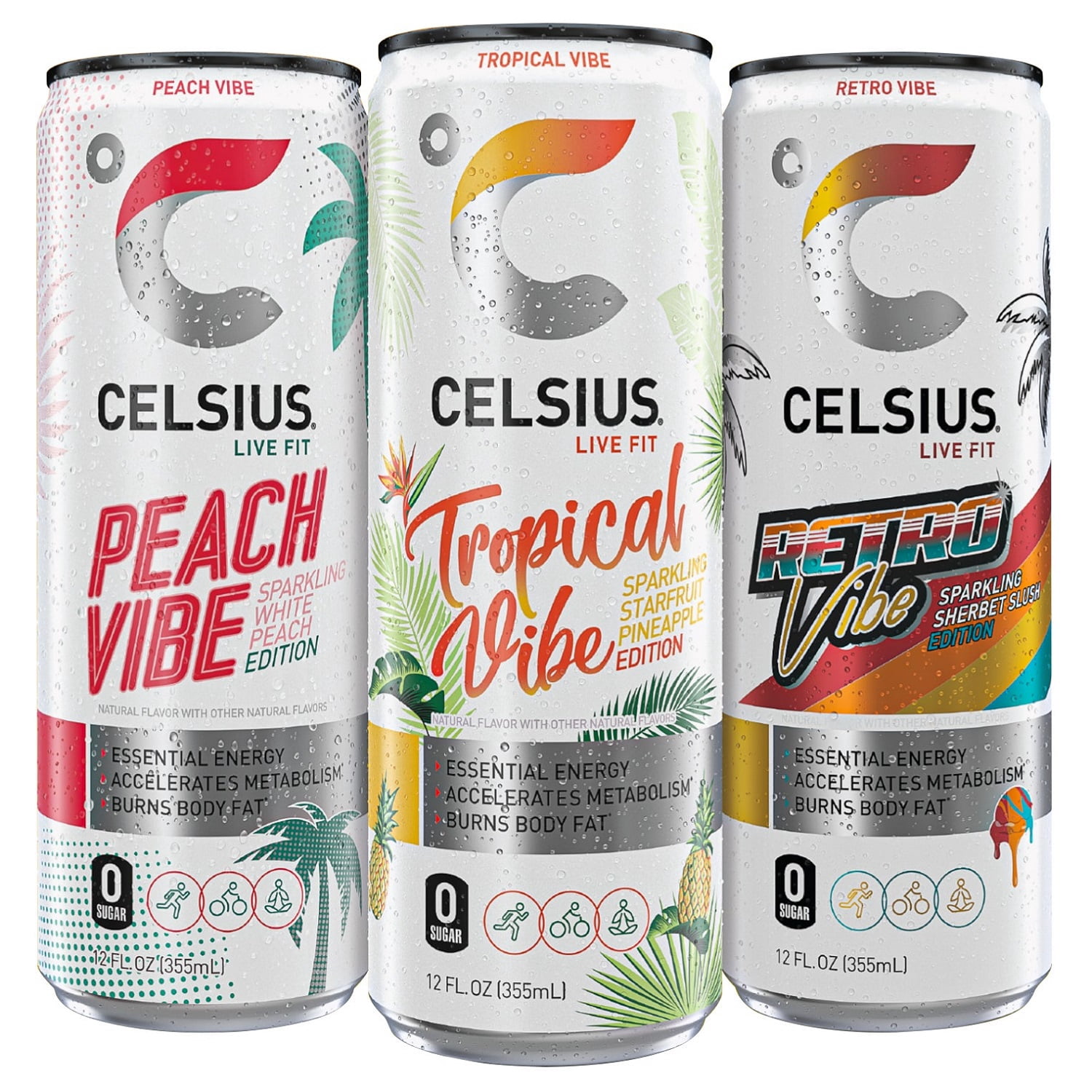 Celsius Sparkling Energy Drink, Vibe Variety Pack, 12 Fluid Ounce (Pack of 18)