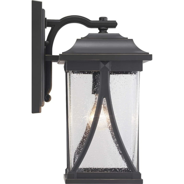 Progress Lighting Haslett 1-Light Outdoor Wall Lantern – Clear Seeded Glass, Antique Pewter, Farmhouse Coastal Style