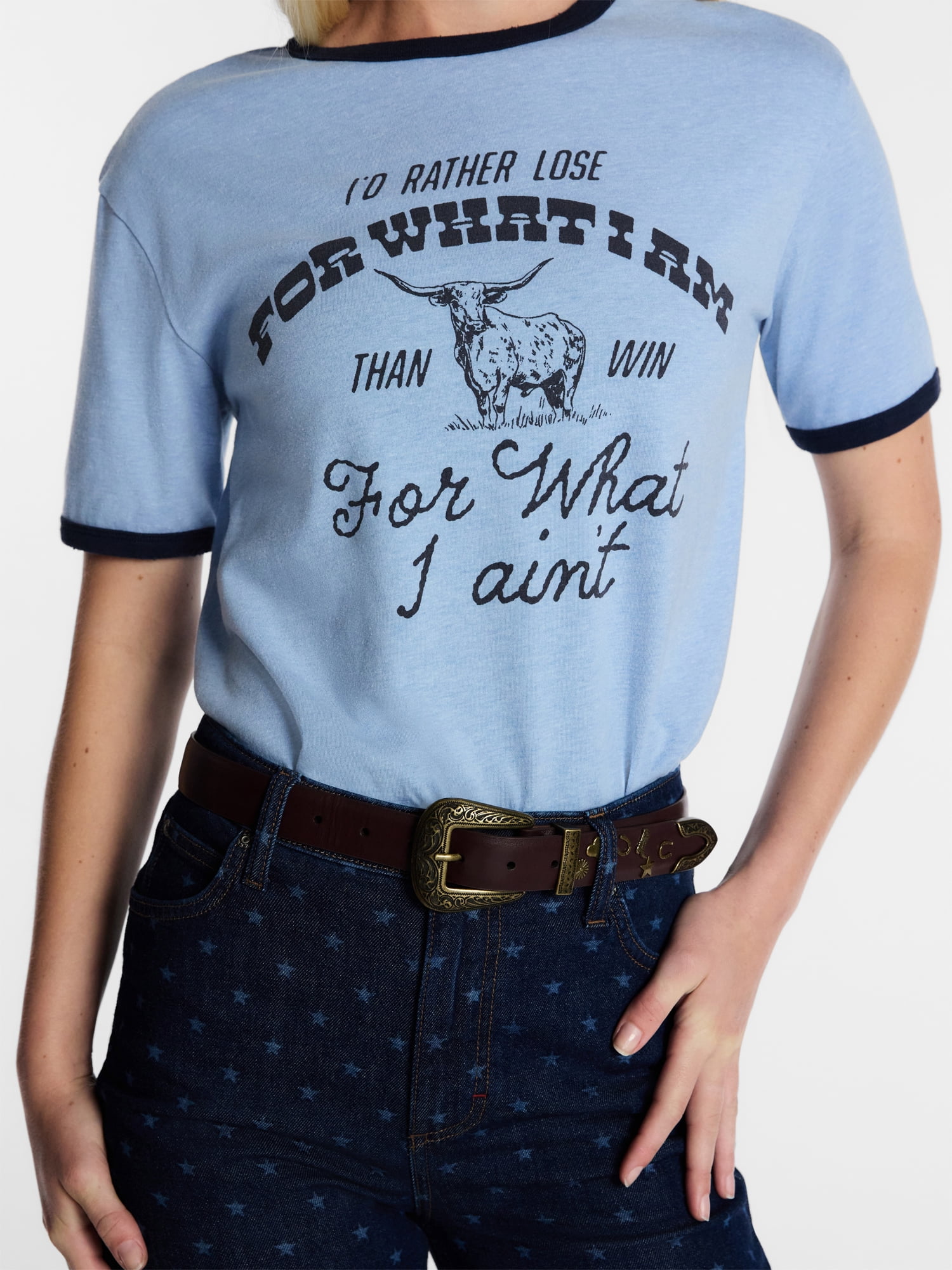 Kacey Lee Women's What I Am Graphic Ringer Tee with Short Sleeves, Sizes XXS-XXL