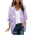 thumbnail image 3 of yoeyez Lightweight Cardigans for Women Floral Print 3/4 Sleeve Kimono Cardigan Loose Cover Up Casual Summer Beachwear 2026 Purple,L, 3 of 6
