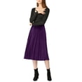thumbnail image 2 of INSPIRE CHIC Women's High Elastic Waist Swing Flare Hem Velvet Pleated Skirt L Dark Purple, 2 of 6