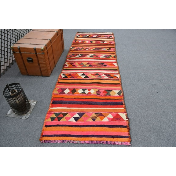 3.1x9.9 ft Area Rug, Rugs For Area, Herki Rug, Orange Wool Rugs, , Vintage Rug, Turkish Rug, Oushak Rug, Outdoor Kitchen Rugs
