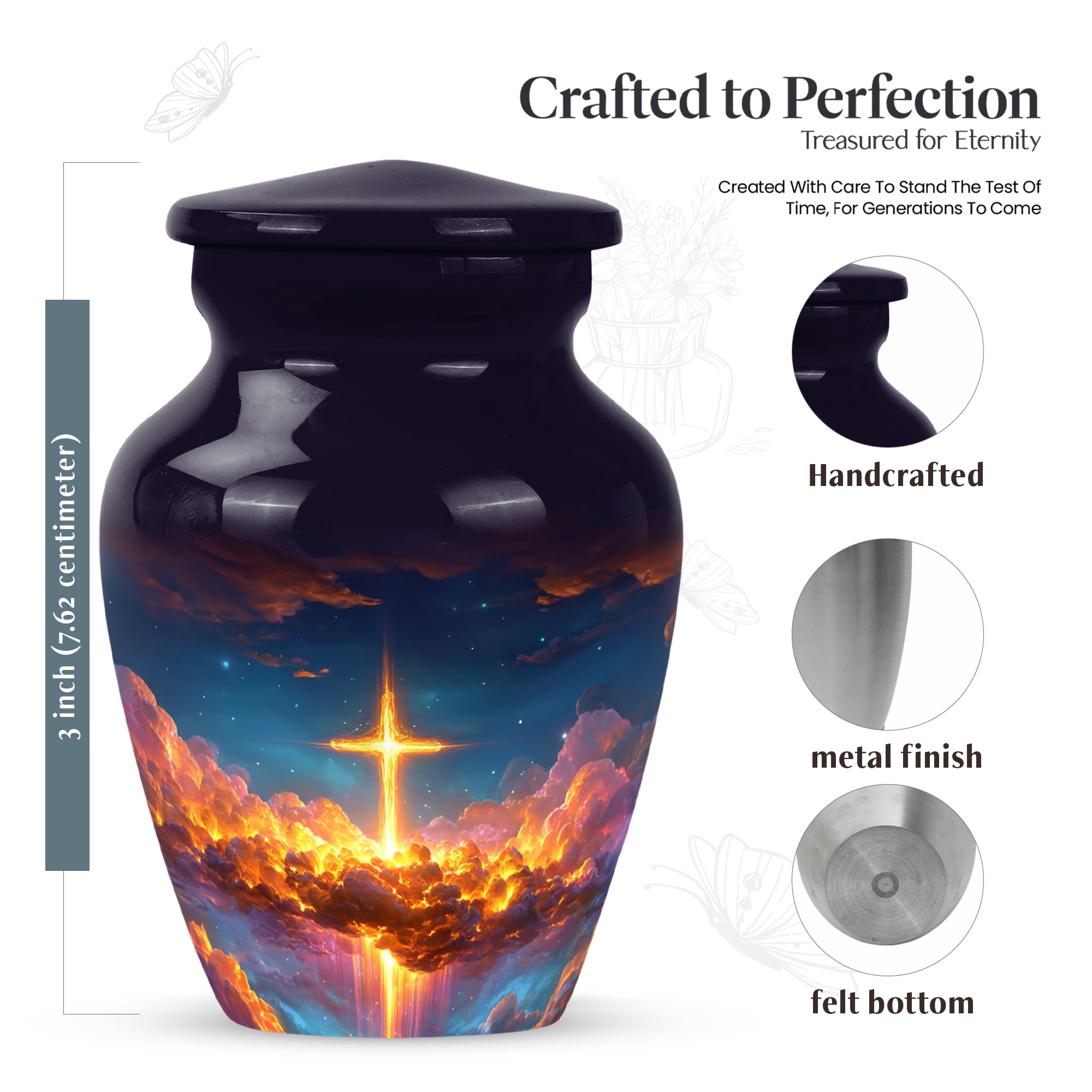 MUKTIVE Cross Mini Burial Urn for Ashes for Women, Small Blue Cremation Urns for Human Ashes Adult Man, Keepsake Memorial Urns for Adult Male, Funeral Urn for Mom and Dad, 3 Inch