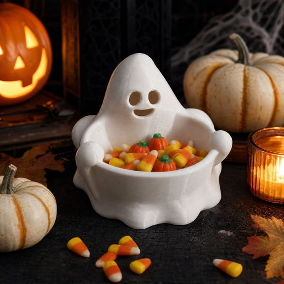 AURIGATE Halloween Ghost Candy Bowl, 4.65x4.33 in Cute Ghost Shape Decorative Tray for Tabletop Party Home Decor
