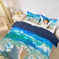 thumbnail image 3 of jejeloiu Hawaii Sea Beach Wave Bedding For Girls,Ocean Conch Shell Print Duvet Cover Full,Turquoise Sand,Navy Blue Reversible,3pcs,1 Duvet Cover and 2 Pillowcases, 3 of 6