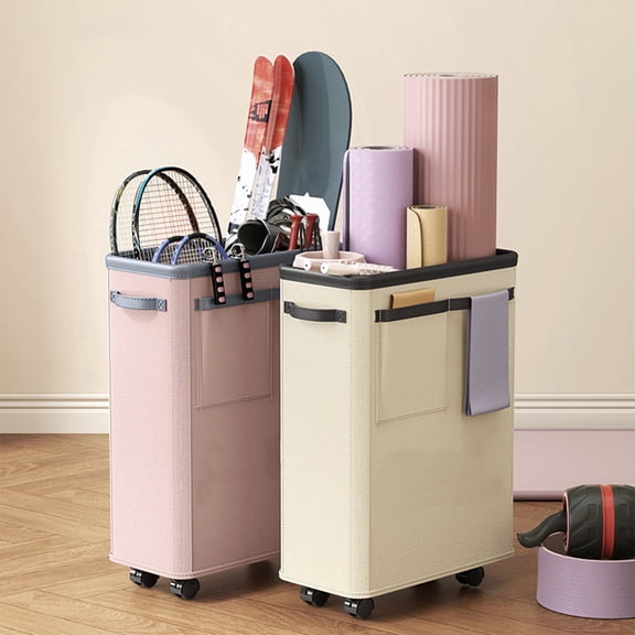 Mat Storage Rack with Wheels, Home Gym Corner Organizer for Straps, Resistance Bands, Kettlebells, Dumbbells, Multicolor, 22x15x7 Inches Plastic