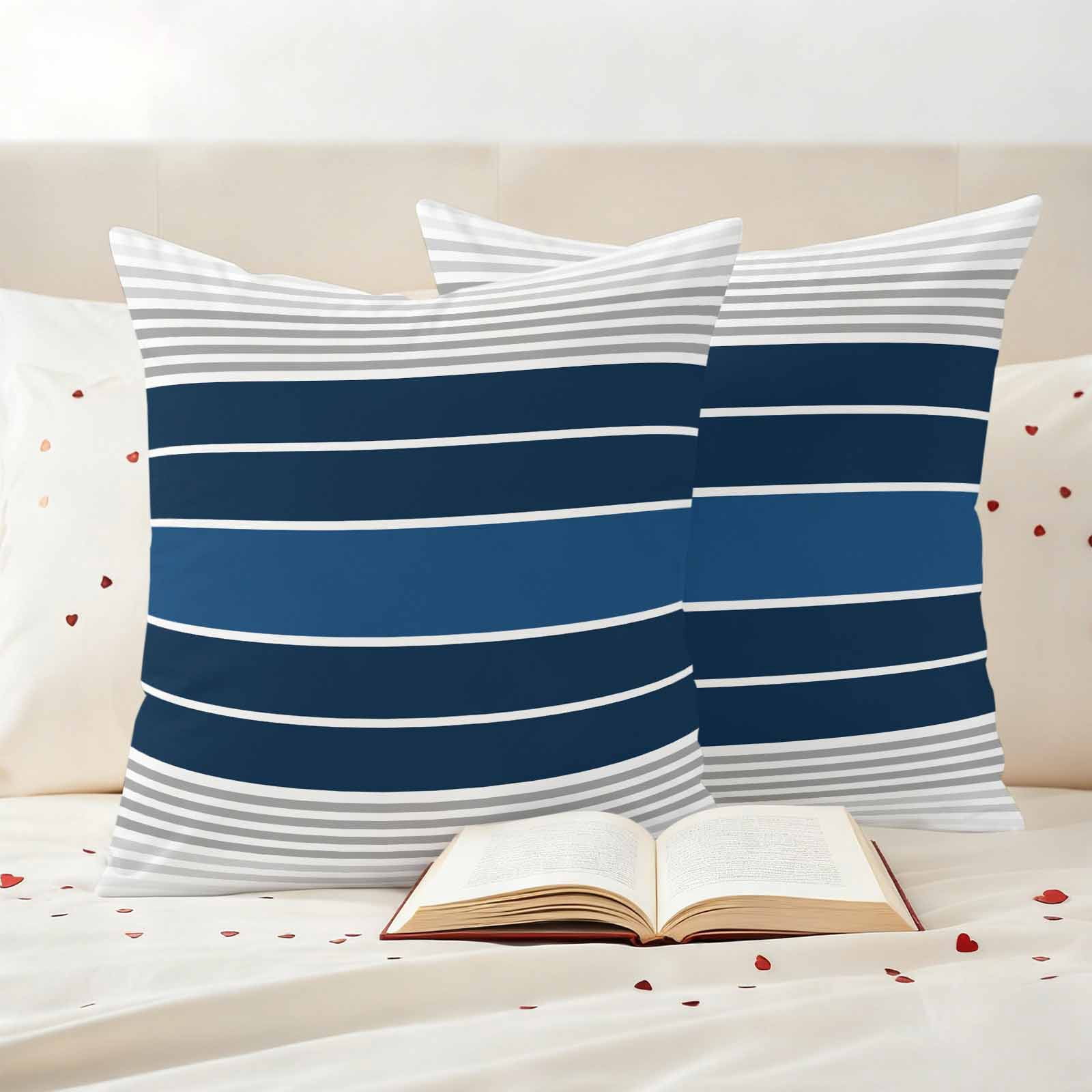 Lake Blue Stripes Outdoor Waterproof Pillow Covers, Modern Minimalist Gradient Lines Decorative Square Throw Pillowcase Sofa Cushion Sham for Patio/Couch/Chair, 26"x26" 2 Pack