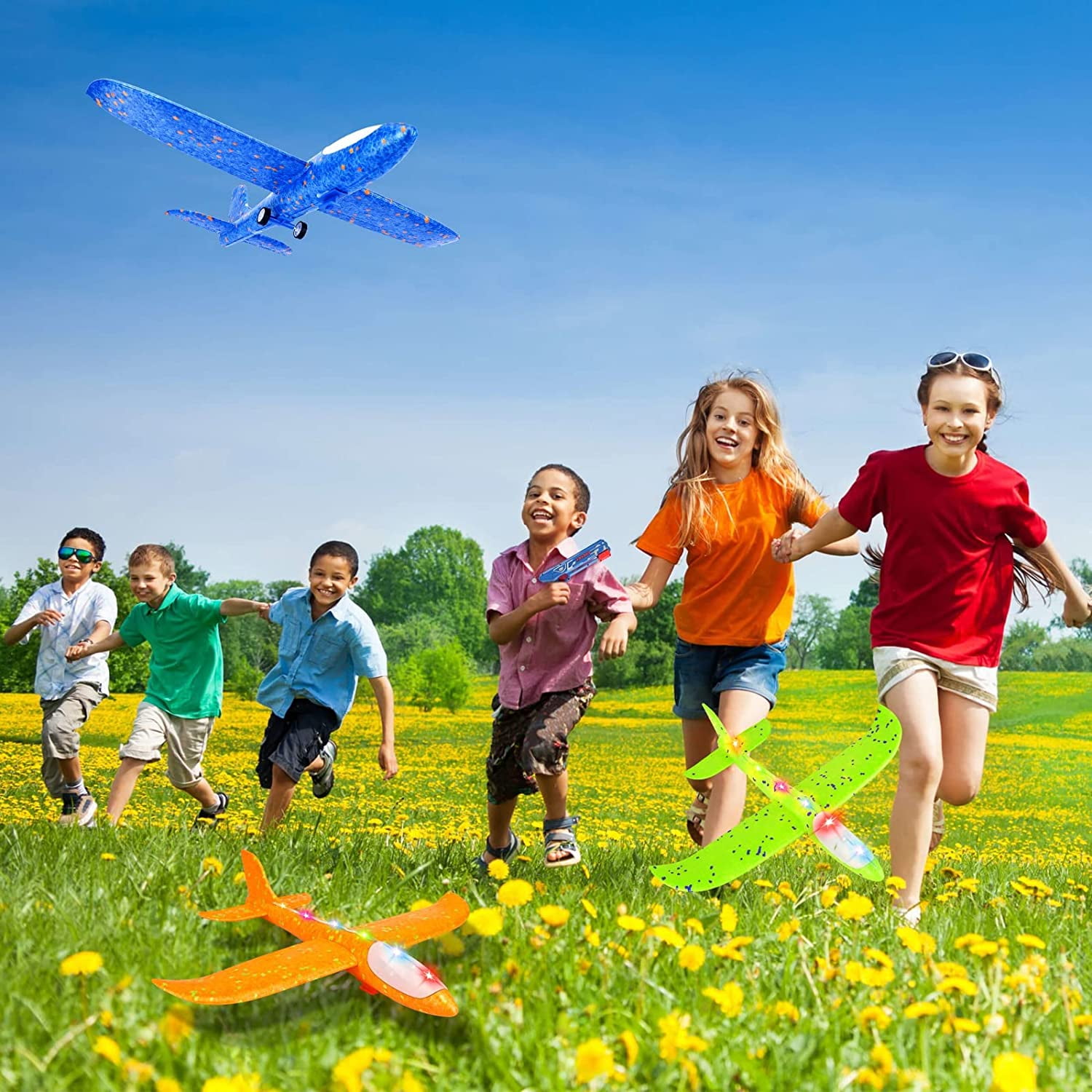 Allaugh 3 Pack Airplane Launcher Toys, Foam Glider LED Light Airplane 2 Flight Mode Catapult Plane Toy for Boys, Outside Flying Toys Gifts for 4 5 6 7 8 9 10 11 12 Years Old