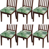 Tropical Palm Leaves in Hawaii Seat Covers for Dining Room Chairs Set Of 6,Stretch Printed Washable Chair Seat Cover with Elastic Ties and Button,Removable Waterproof Couch Cushion Covers